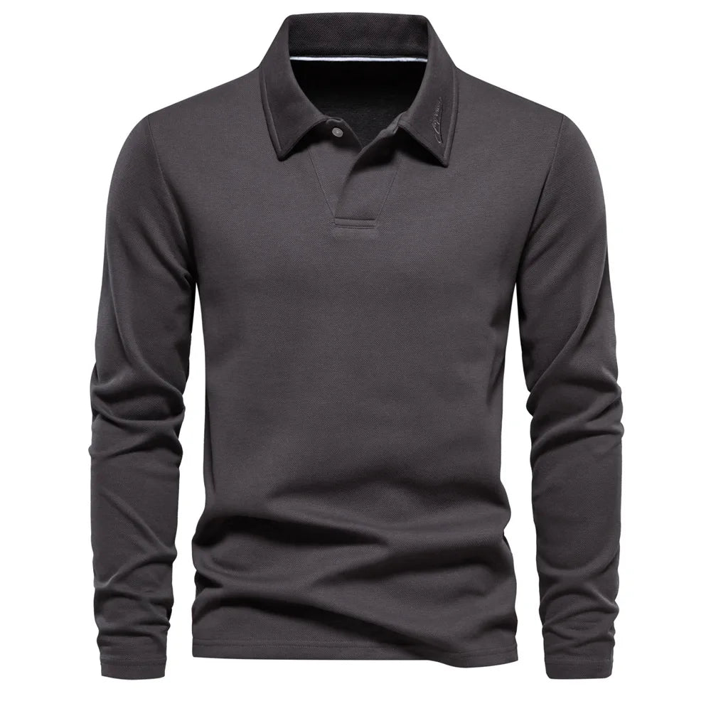 High Quality Stylish Custom Men's Long Sleeve Polo Shirts Casual Slim Fit Solid Color Lightweight Golf Polo Shirts
