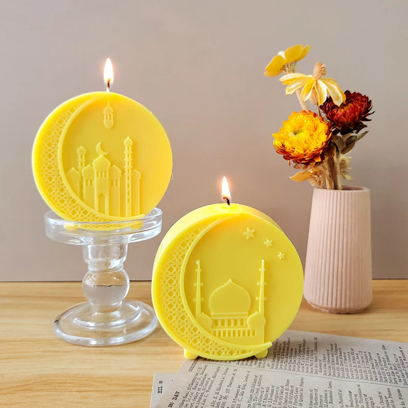 H35-6 Eid Al Fitr Relief Moon Silicone Mold for Candle Making Diy Crystal Drip Homemade Soap Crystal Gel Ramadan Decor Moulds
