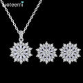 LUOTEEMI Necklace Earring Set Flower Woman Iced Out Zircon Pendant Earing Delicate Cz Elegant Zircon Jewelry