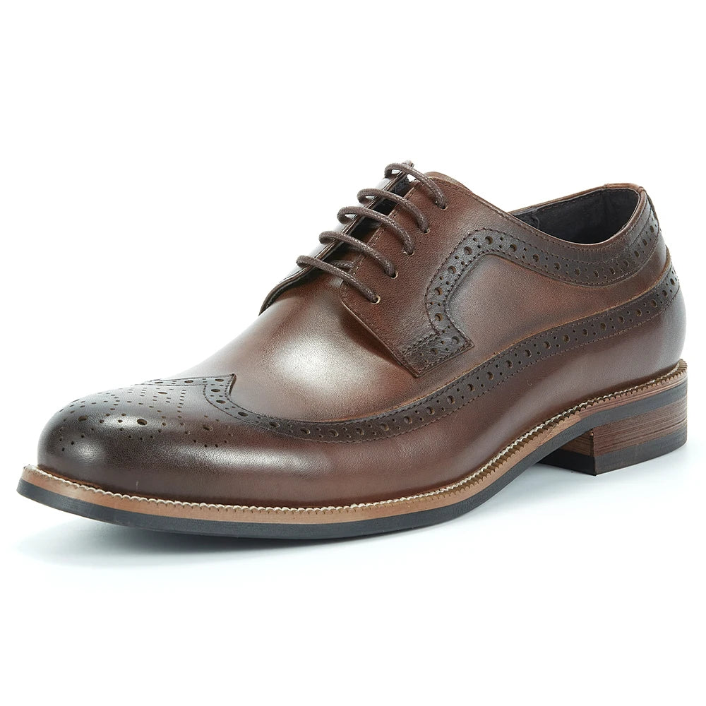 Italy Style Men's Designer Stylish Genuine Cow Leather Oxford Derby Shoes Formal Flat Round Toe Business Dress for Work