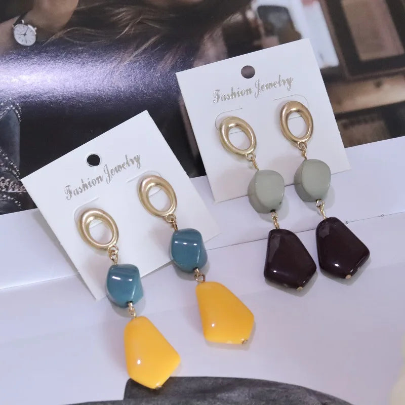 SC Hot Sale Stylish Long Stone Earrings Fashion Resin Earrings Trendy Geometric Acrylic Pendant Earrings for Women