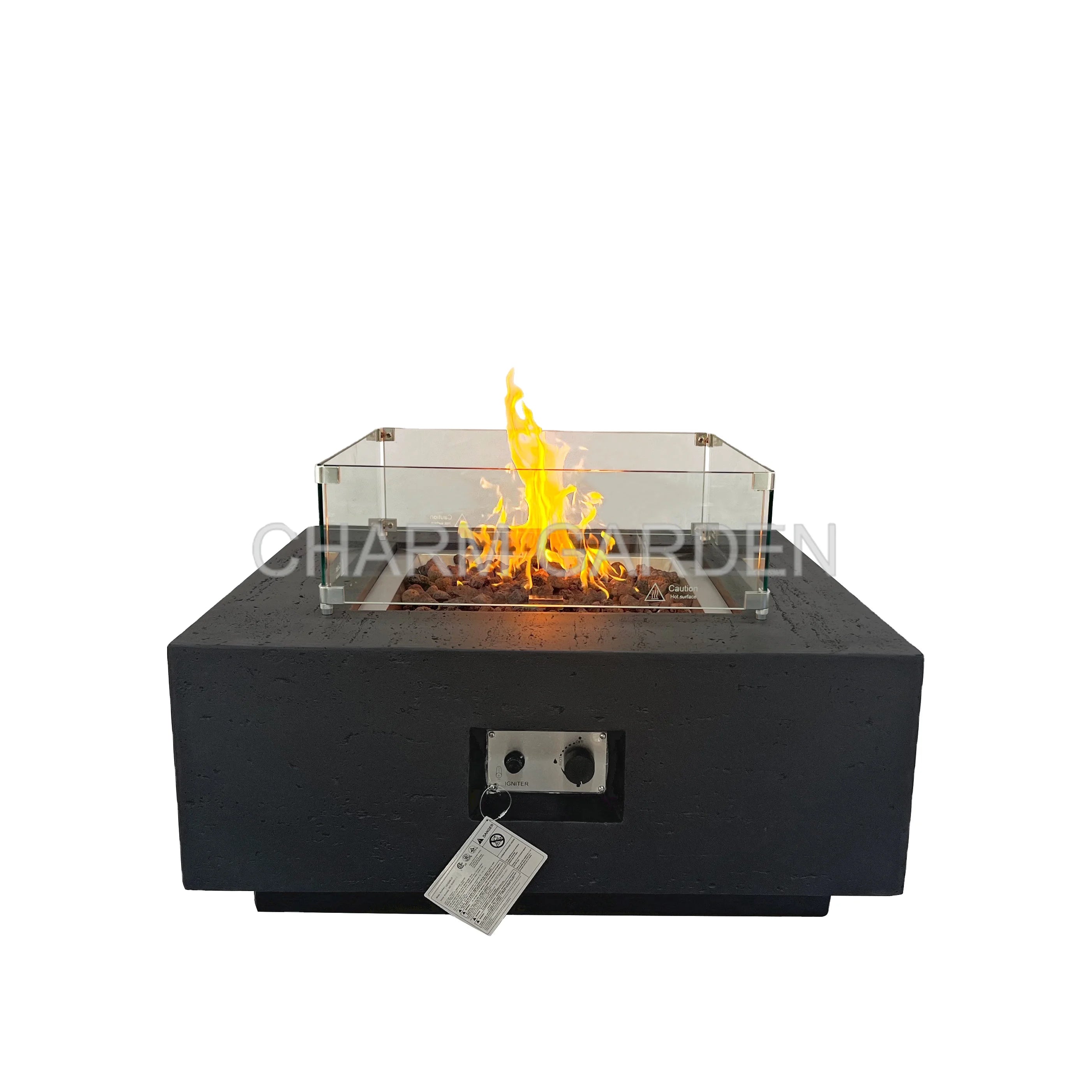 Charm Garden CZYG008 Modern Stainless Steel Propane Gas Fire Pit Square Shape Outdoor Heater