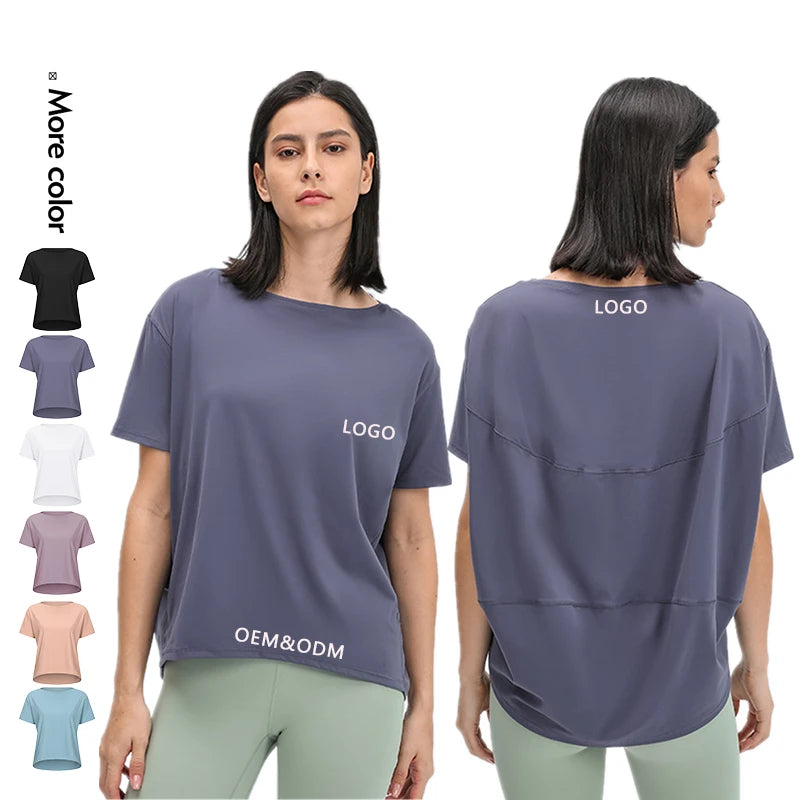 Xsunwing OEM ODM Leisure Sports Short Sleeve Shirt Women Yoga Fitness Sportswear Ladies Running Workout Top Activewear WDQ079