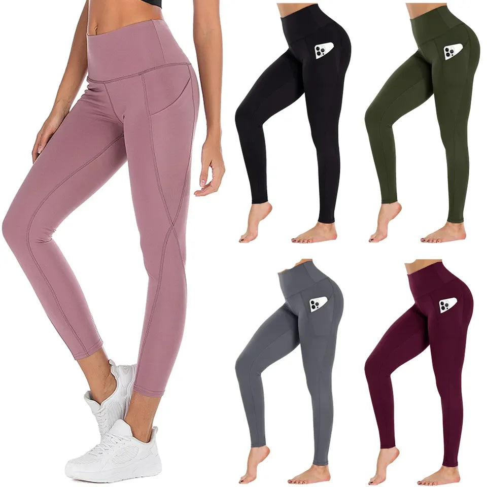 4 Way Stretch Tummy Control Women High Waisted Elastic Waist Super Soft Breathable Print Leggings Fitness Yoga Pants Pockets