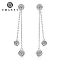 New Style 925 Sterling Silver Moissanite 4mm 5mm Round Cut Bezel Set Double Chain Drop Earrings Jewelry Gifts for Women