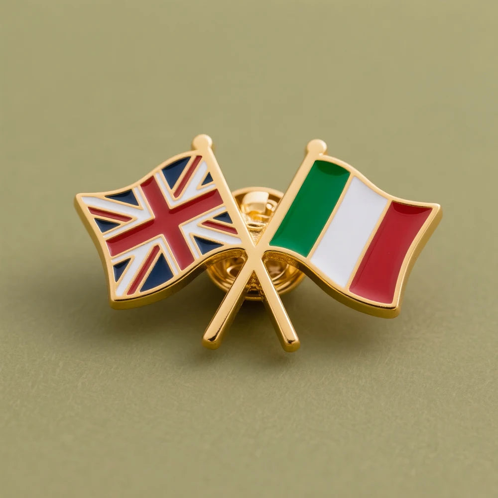 Wholesale Hard Soft Enamel Pin Badges Iraq Flag Crossed Armenian Metal Badge Lapel Metal England Italy Flags Pin for Bag