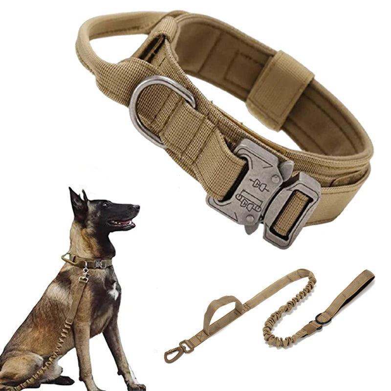 Durable Tactical Metal Buckle Dog Collar Leash Set Adjustable Pet Collar Leash Medium Large Dog Leash Dog Supplies