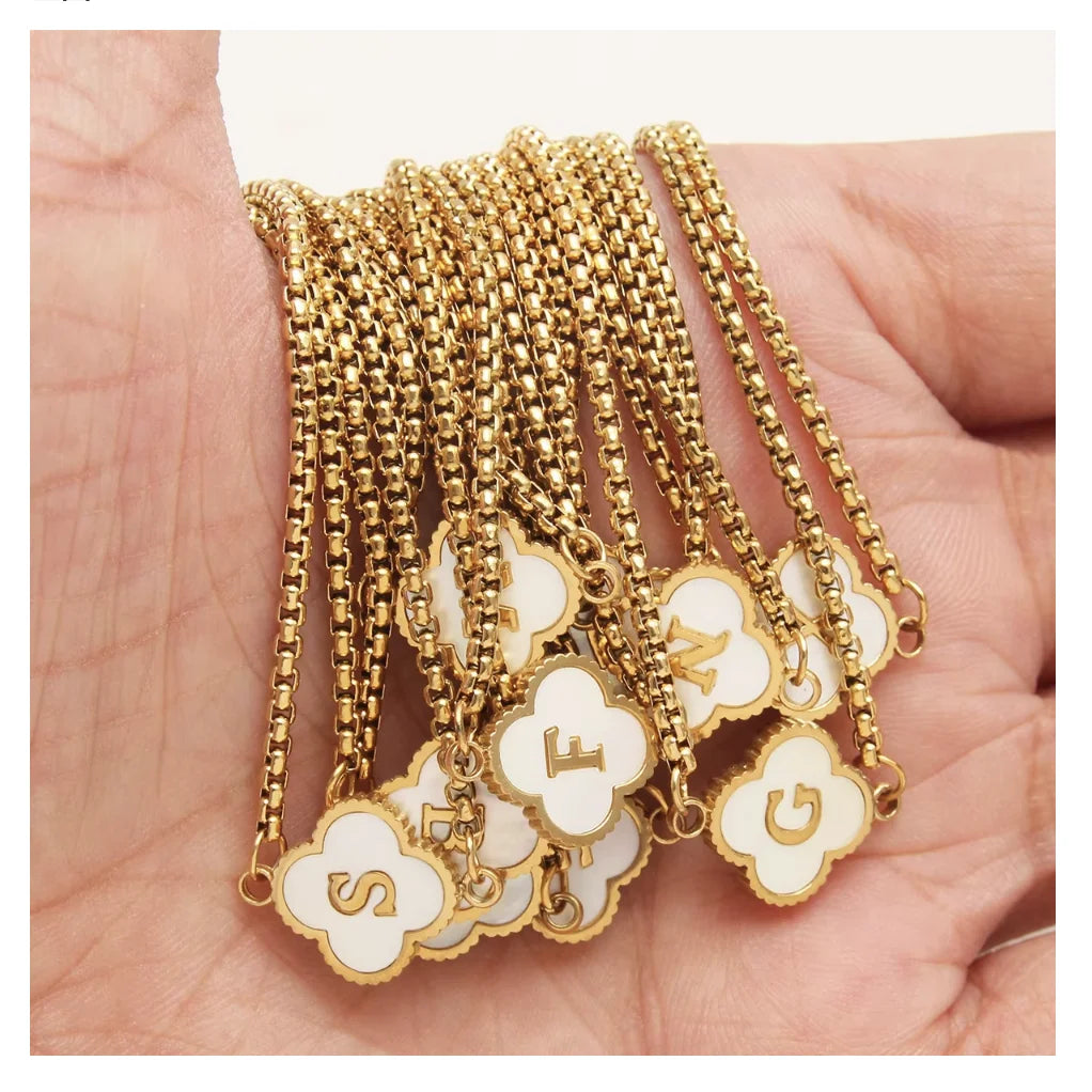 Hot Sale Four Leaf Clover Cuff Bracelet Stainless Steel Letter Beads for Bracelet for Women