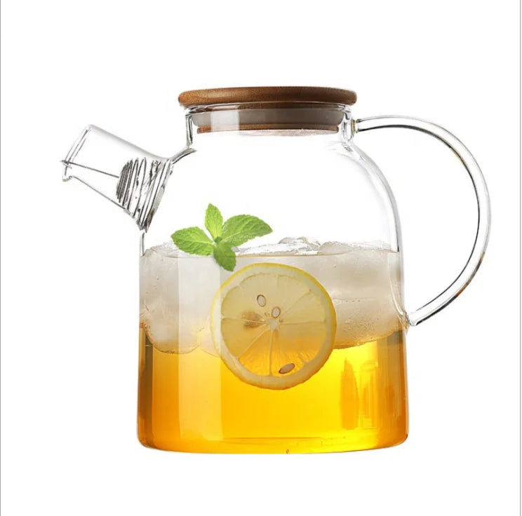 Heat Resistant Clear Glass Classic Coffee Tea Pots with Stainless Steel Bamboo Lid Drinkware