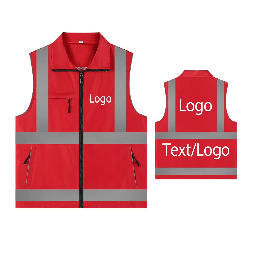 High Visibility Reflective Safety Vest  Work Wear Uniforms  Custom Logo Volunteer  Vest Zipper Supermarket Staff Work Vest