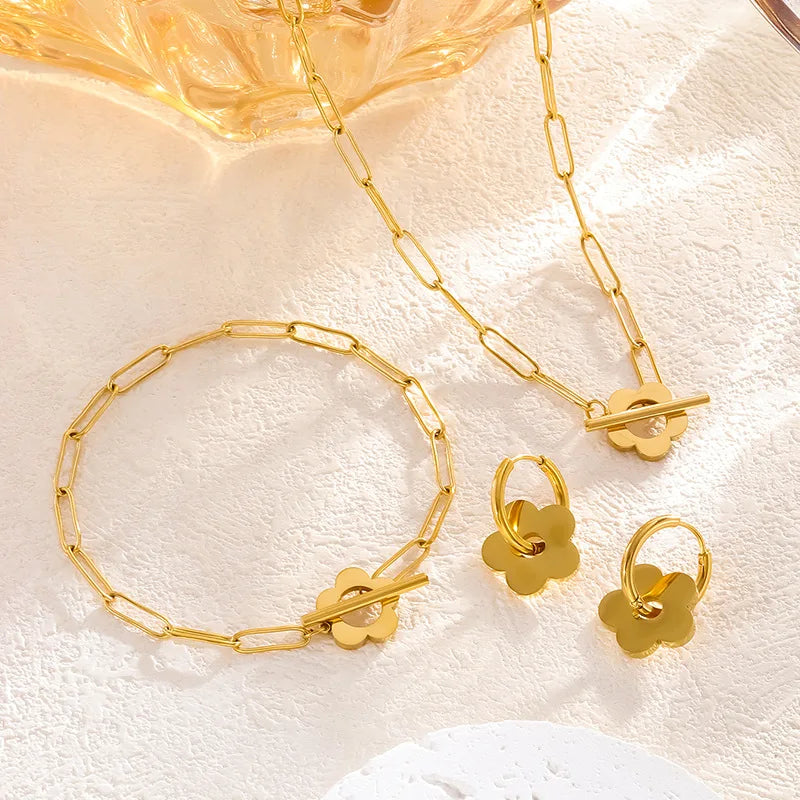 Personalized Stainless Steel 18K Gold Plated Small Flower Earrings Bracelet Necklace Jewelry Set for Women Wedding Party MegaBDM