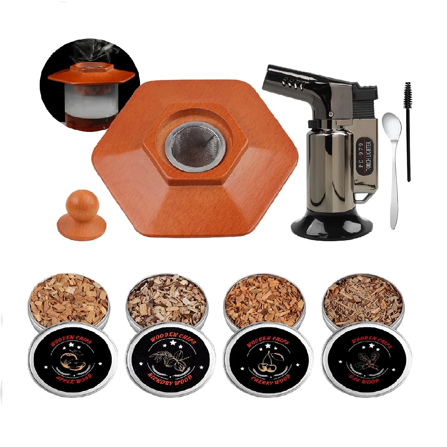WEIBU 2023 NEW Smoker Kit bar Household Wooden bar Tools with Torch Whiskey Smoke Generator Gift Set for Father Friends