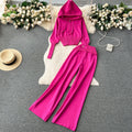 Autumn American Style 2 Piece Set for Women Top and High Waist Solid Knitted Pants Set American Clothing Wholesale