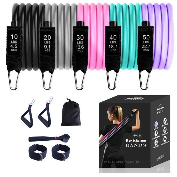 Latex Gym Fitness Resistance Bands Exercise Expander Set 11 Pcs Durable Eco-Friendly