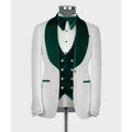 White Pattern Men Suits Single Breasted Velvet Collar Tuxedo Set Wedding Business Party Wedding Prom White Men Suits 3 Pieces