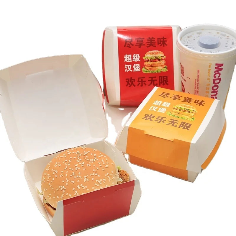Wholesale Fried Chips Burger Fast Food Custom Print Paper Hamburger Box Packaging