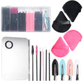 Disposable Makeup Applicators Kit Mascara Wands Lip Brushes Hair Clips Triangle Powder Puffs Makeup Mixing Palette