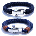 Daily Wear Punk Style Stainless Steel U Shackle Charm Rope Bracelet Engraved Logo Jewelry Woven Cotton Nylon Rope Bracelet
