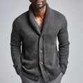 Men's Wool Cardigan with Shawl Collar Chunky Knit Button-Down Sweater Featuring Pockets