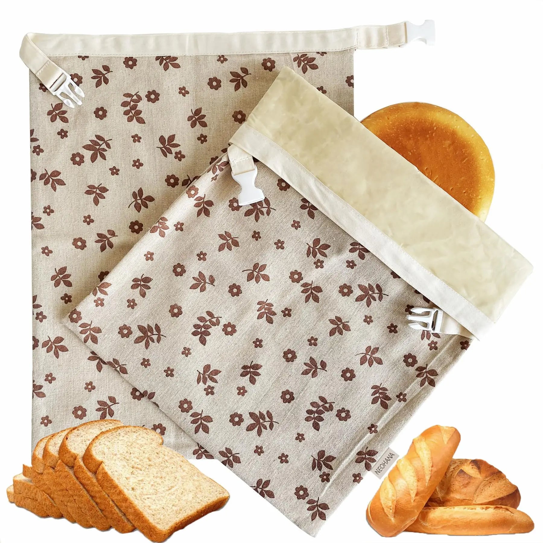 Custom Logo Eco-friendly Food Grade Cotton Bread Storage Bag with Buckle Reusable Cotton TPU Baguettes Bag