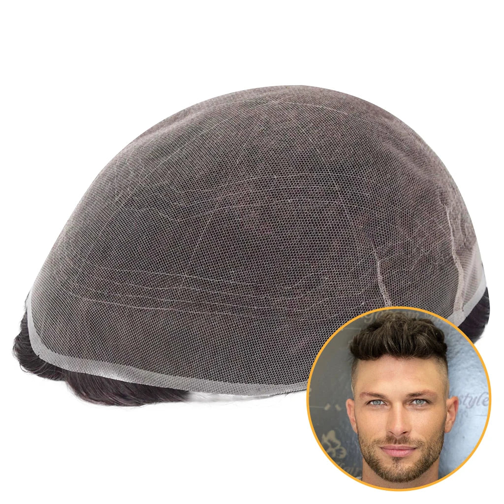 HS7 Full Swiss Lace Men Hair System Toupee With Realistic Hairline Wholesale 100% Human Hair Wigs Toupee