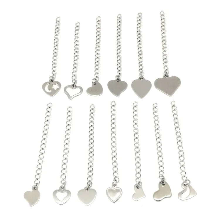 Extending Chain Stainless Steel Bracelet Necklace Extender Growth Chain with Heart Tags for Jewelry Making