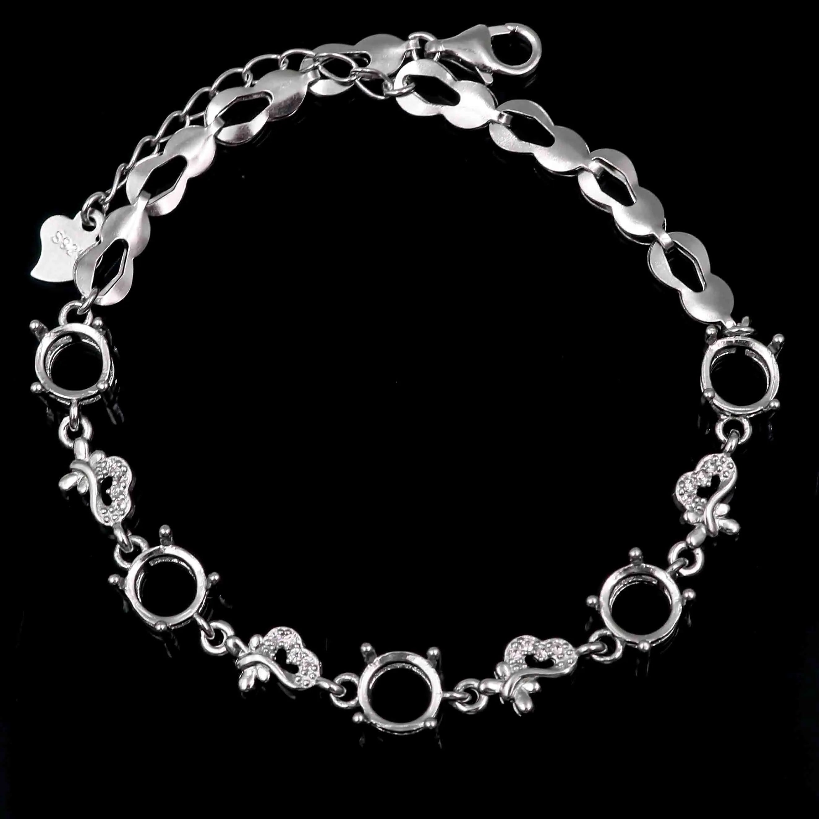 Sterling Silver 6*6mm Semi Mount Bracelet Empty Support Blank Claw Setting S925 Mountain Base Holder Without Stone Inlay for DIY