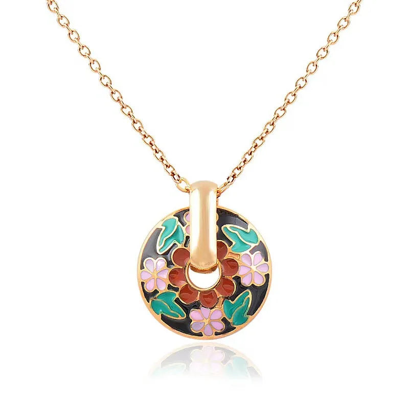 Fatingna Vintage Link Choker Necklace for Women Gold Plated Stainless Steel Pendant Colorful Enamel Trendy Fashion Style Flat