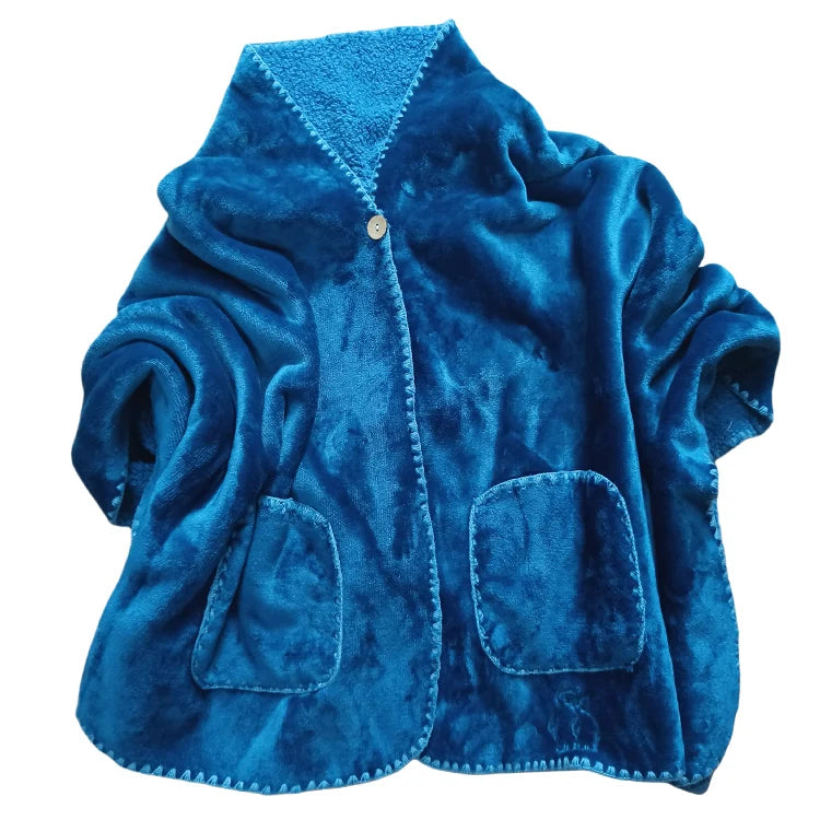 Sherpa Shawl Poncho Blanket Flannel Fleece Wearable Throw Blanket with Pockets for Adults