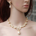 Fashion Christian Bridal Beads Zircon 18K Gold Plated Wedding Party Classy Pearl Earring and Necklace Jewelry Sets for Women