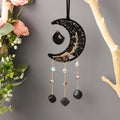 Handcrafted Obsidian Moon Sun Catcher Bohemian Wall Hanging Decor Rainbow Maker Function 36cm for Positive Energy Home Ornament