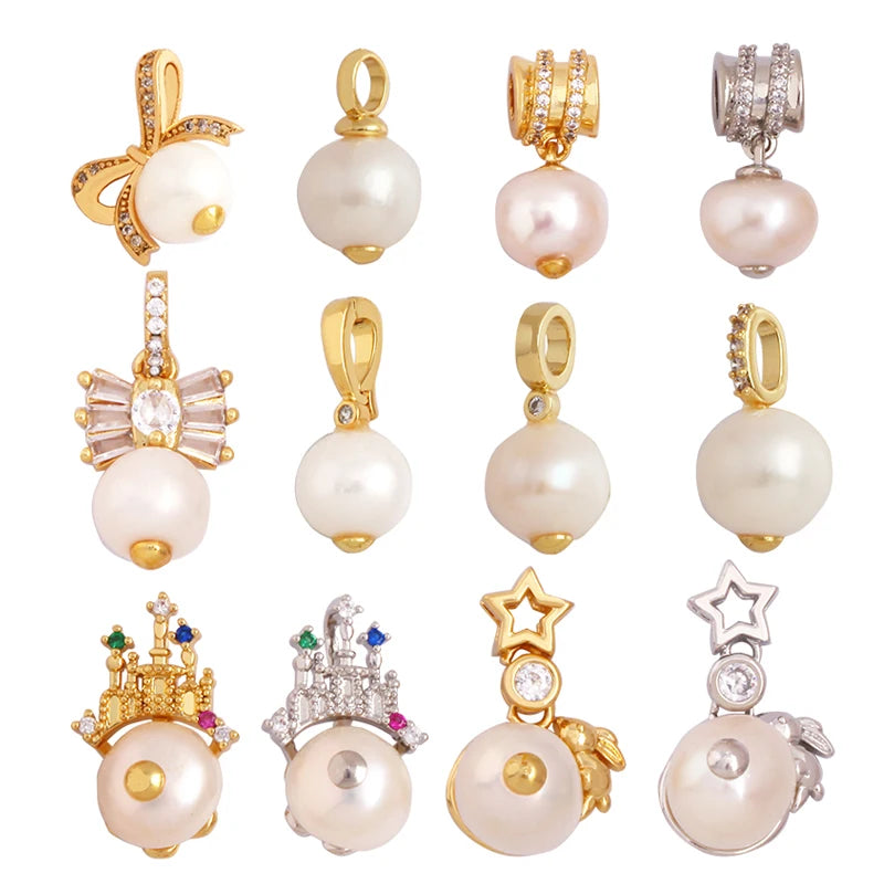 Classics Fashion Pearl 18K Gold Plated Bowknot Charm PendantBracelet Earring Necklace Components Jewelry Findings Supplies K43