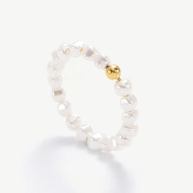 Chris April 316L Stainless Steel PVD Gold Plated Man-made Pearl Spinner Anti Anxiety Ring