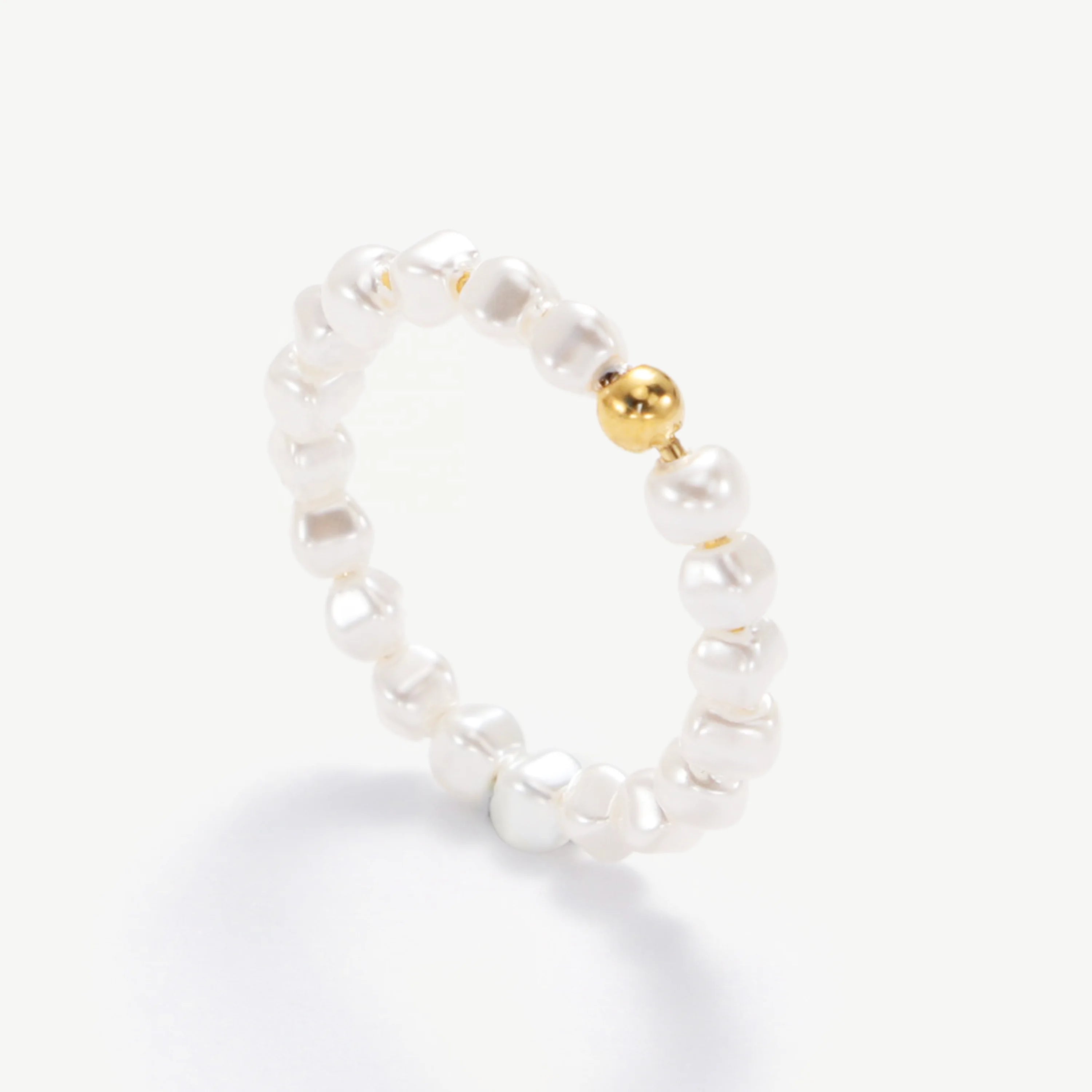 Chris April 316L Stainless Steel PVD Gold Plated Man-made Pearl Spinner Anti Anxiety Ring