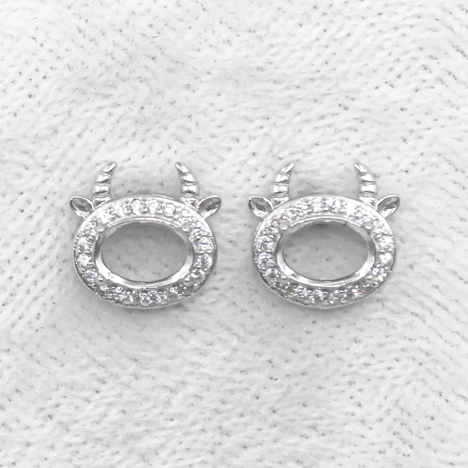 Sterling Silver 5*7mm Semi Mount Stud Earrings Empty Support Blank Claws Setting S925 Base Without Center Stone for DIY Inlay
