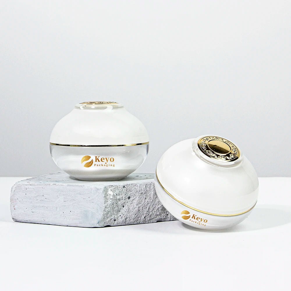 High Quality Plastic Acrylic Pearl White 30g Custom OEM/ODM Empty Skin Care Packaging Shape Face Mask Eye Cream Container Keyo