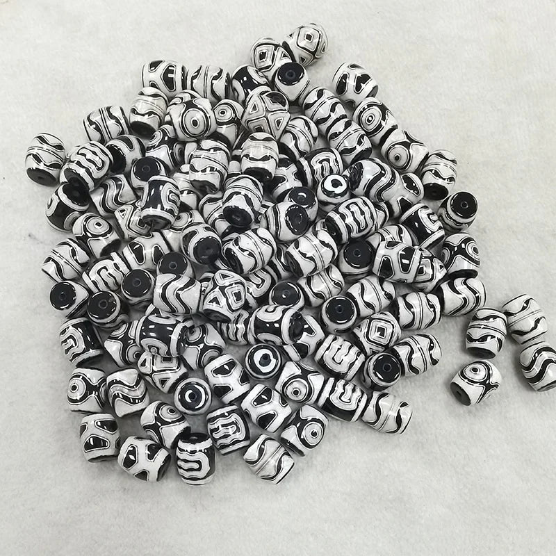 Mini Agate Design Silver Engraved Old Tibetan Dzi Beads Old Tianzhu 15*18mm