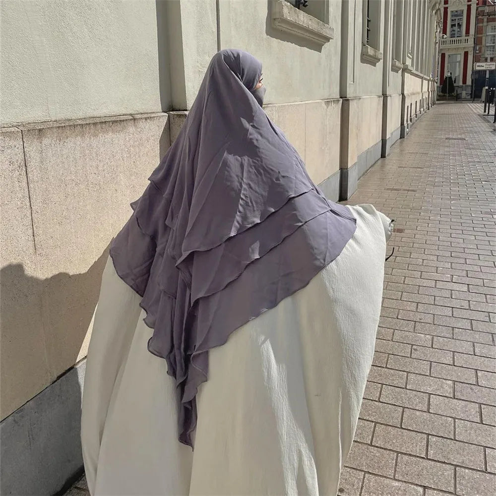 Wholesale One Peace Overhead Three Layered Prayer Hijab Long Khimar Muslim Chiffon Plain Designer Scarf Hijab