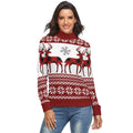 Print on Demand Customized Clothes Jumper  Red Xmas Pullover High Neck Woman Christmas Cartoon Sweater