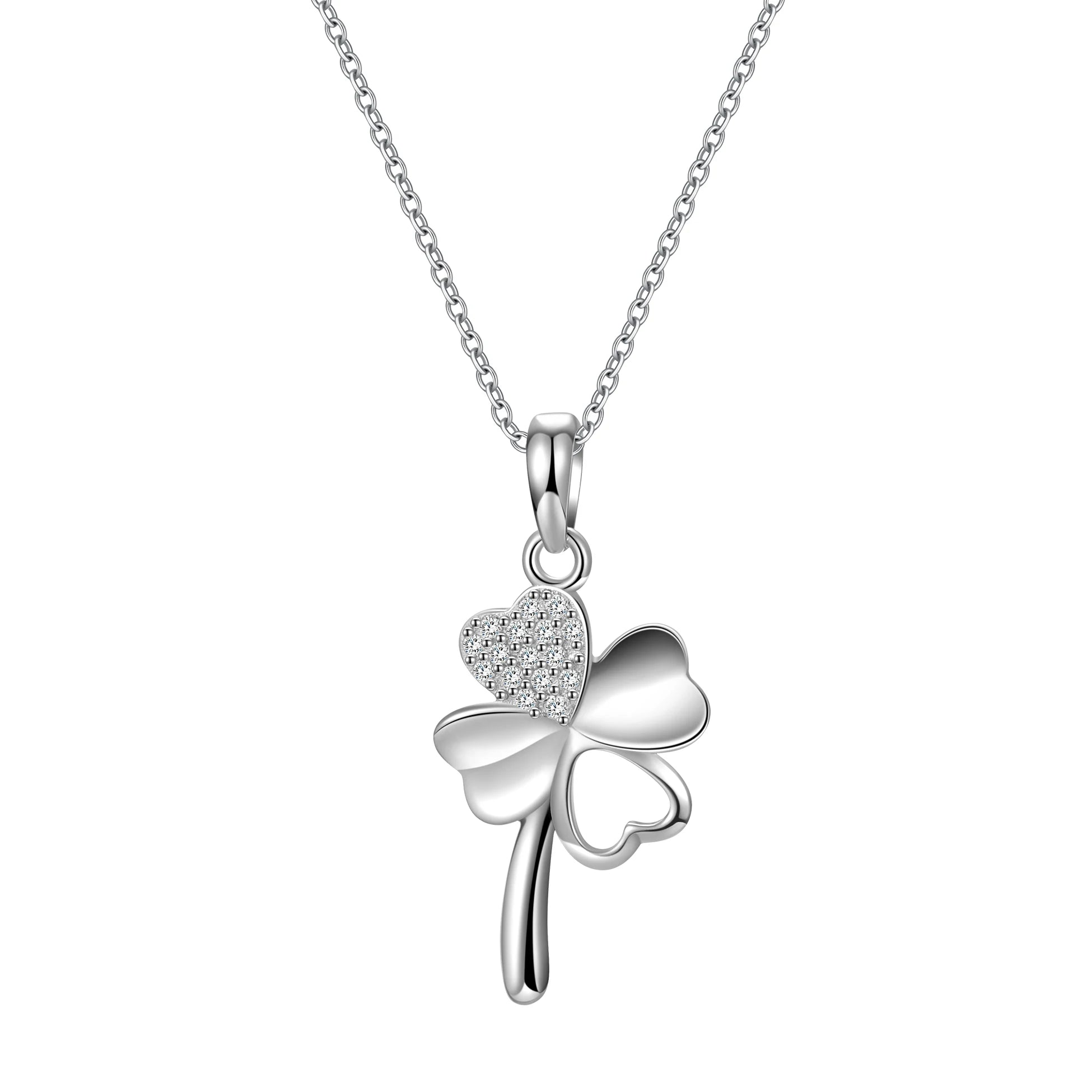 Four Leaf Necklace 925 Sterling Silver Lucky Flower CZ Heart Necklace Set for Women Gift Fine Jewelry Wholesale