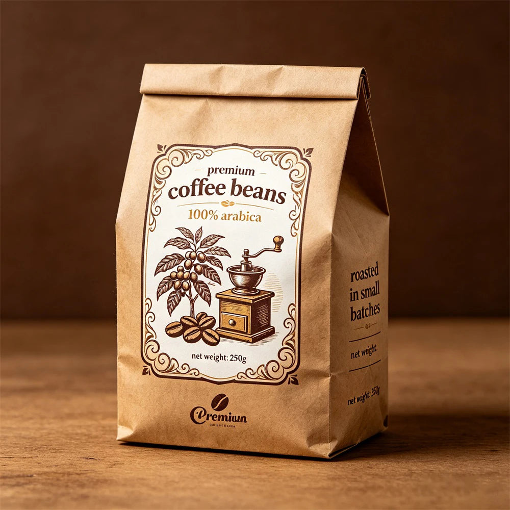 500g Kraft Flat Bottom Paper Custom Printed Packing Biodegradable Compostable Empty Bean Packaging Coffee Bag With Valve