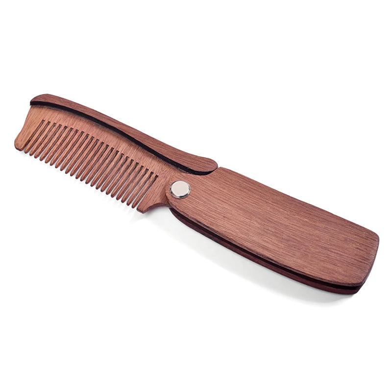 Customized Laser Logo Private Label Factory Stock Handmade Folding Wooden Comb Beard and Mustache Amora Natural SandalWood Comb