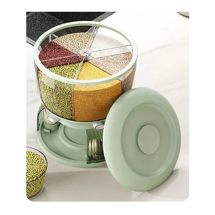 Home Kitchen Rice Bucket Multigrain Tank Dry Food Storage Grains Cans Rotate Rice Dispenser