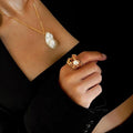 Isunni Elegant Brass 18K Gold Plated Imitation Pearl Folded Irregular Rings for Women