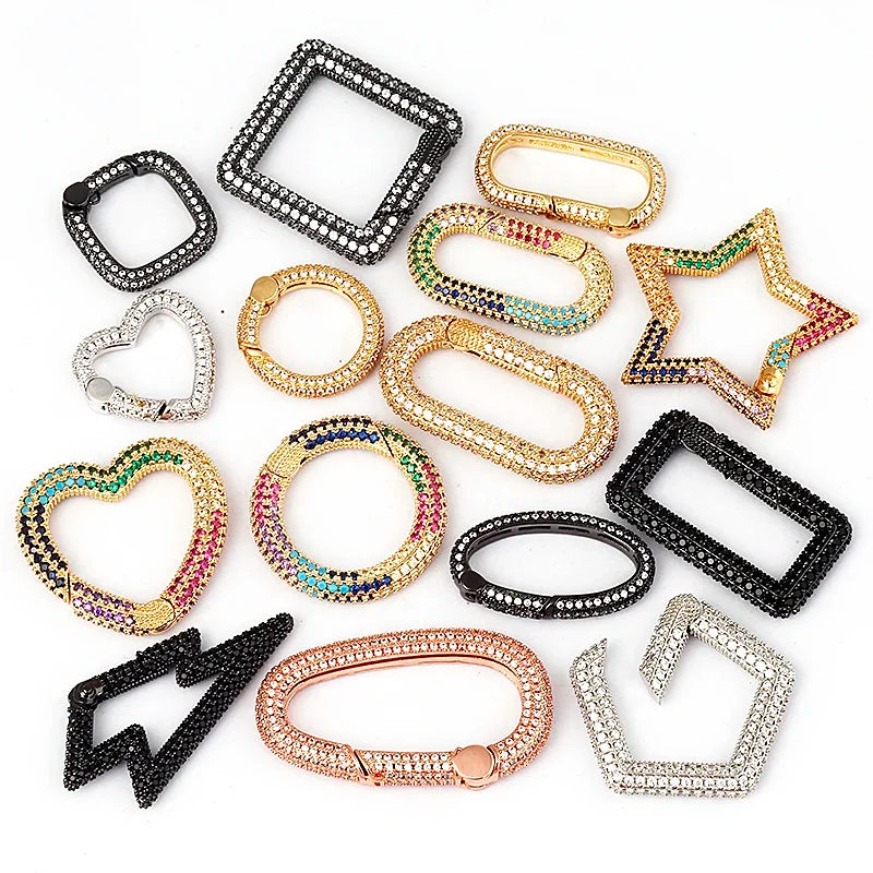 Spring Carabiner Clasp heart/donut/rectangular/star/flashing/squre Shape for Metal Chain and CordPave Lock L99