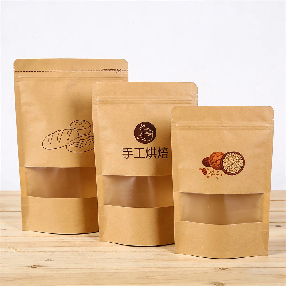 Stand up Pouch Food Packaging Ziplock Printed Custom Kraft Paper Bag With Window MegaBDM