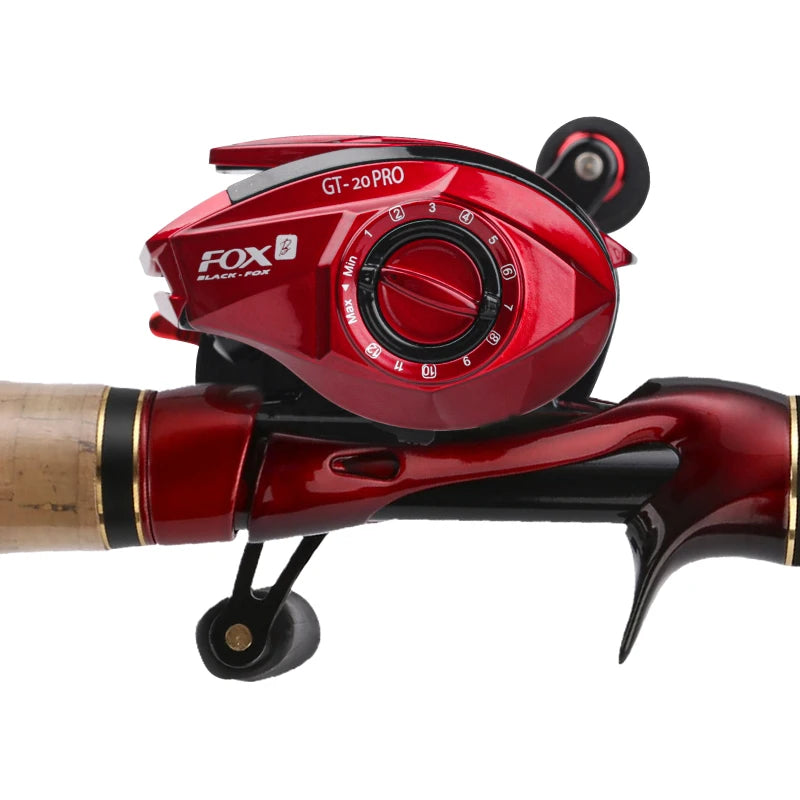 Histar Red Fox Combo 2Tips Full Carbon C1.98M n ML Fishing Rod and Double Magnetic Brake System Left Baitcasting Reel