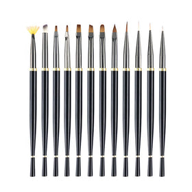 Cheap Promotion Fashion Design Best Quality Oval Flat Round Gel Liner Stripe Painting Black Metal Nail Art Brushes with Cover
