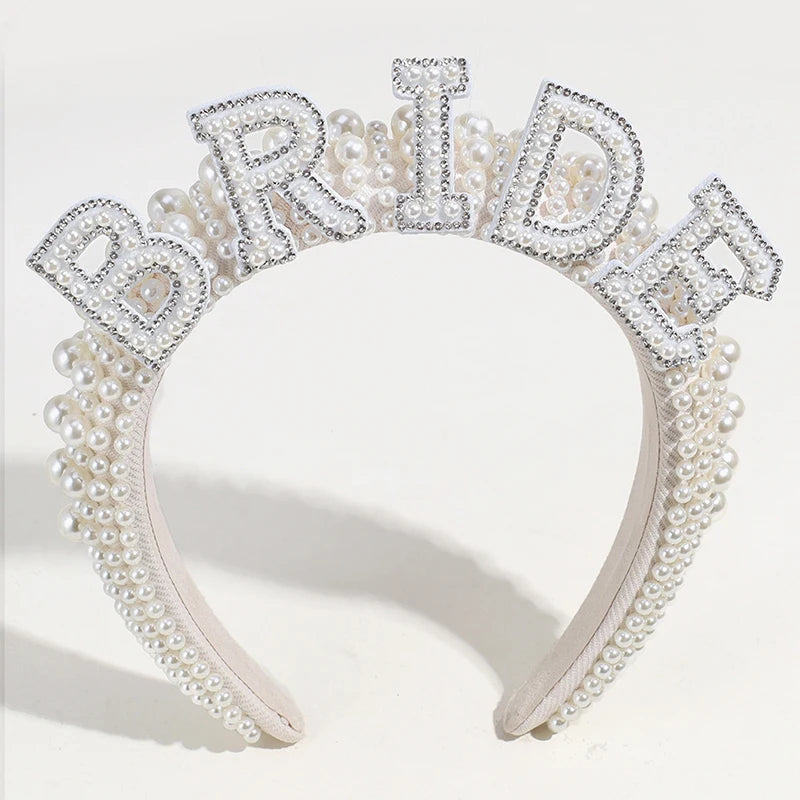 BRIDE Wedding Jewelry Big White Pearl Headband Crown Bridal Headpiece for Women Wedding Headbands Tiaras Luxury Hair Accessories