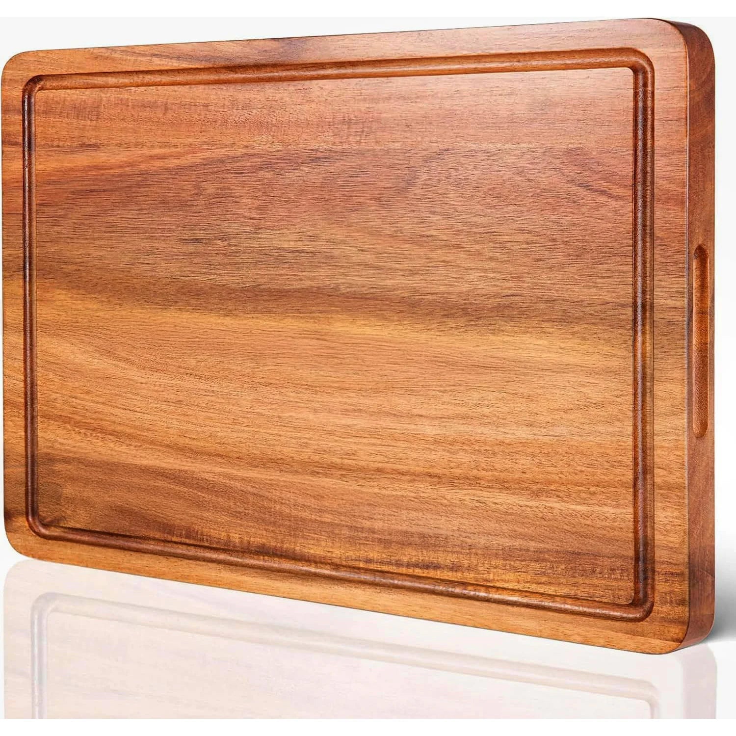 Classic Acacia Wood Cutting Board with Convenient Handles Durable Kitchen Wood Chopping Board Juice Slot for Christmas Holidays
